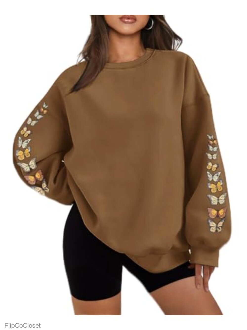 Oversized Y2K Butterfly Graphic Sweatshirt Fleece Lined Pullover